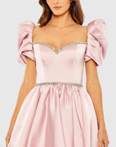 Pink Beaded Top Puff Sleeve Dress